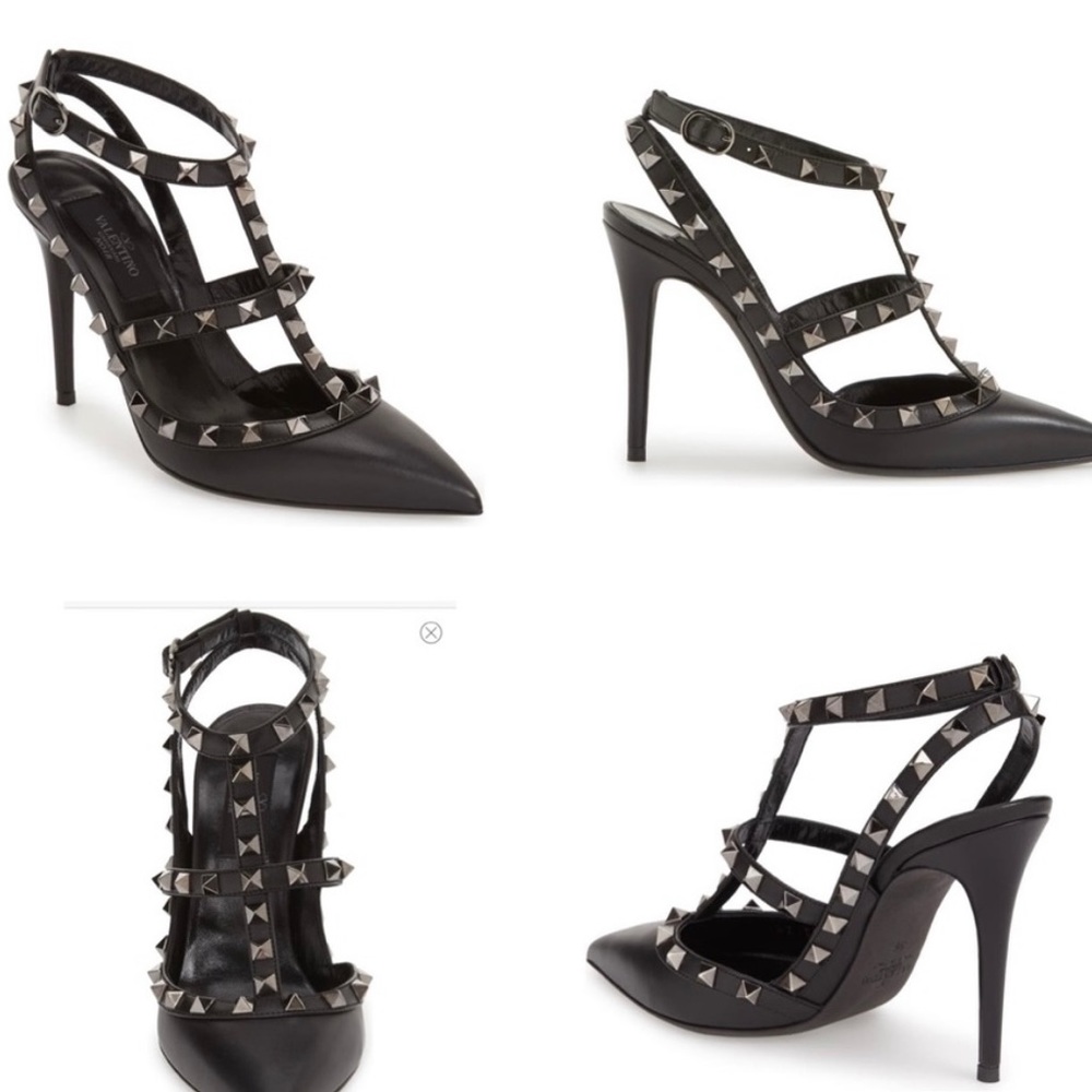 Valentino Noir Rockstud Accents T-Strap Pumps